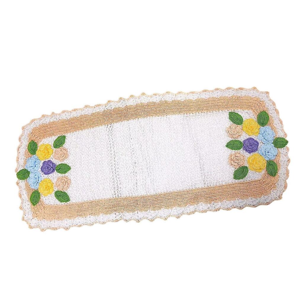 Colorful Crochet Lace 38x17 Rose DRESSER Doiley Tablecoth Grannycore Cottagecore